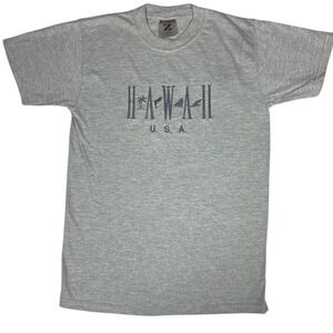 Vintage Jerzees Hawaii USA Graphic T Shirt Gray‎ Youth L Small Tee